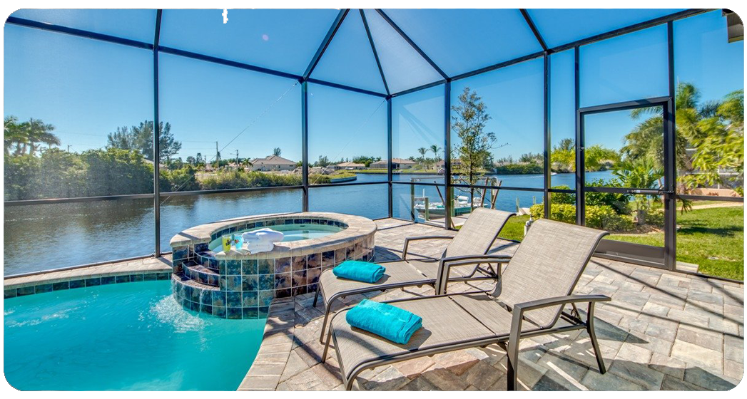 Anchor Electric services custom outdoor patio pool cage and spa lighting installation in Sarasota Florida.